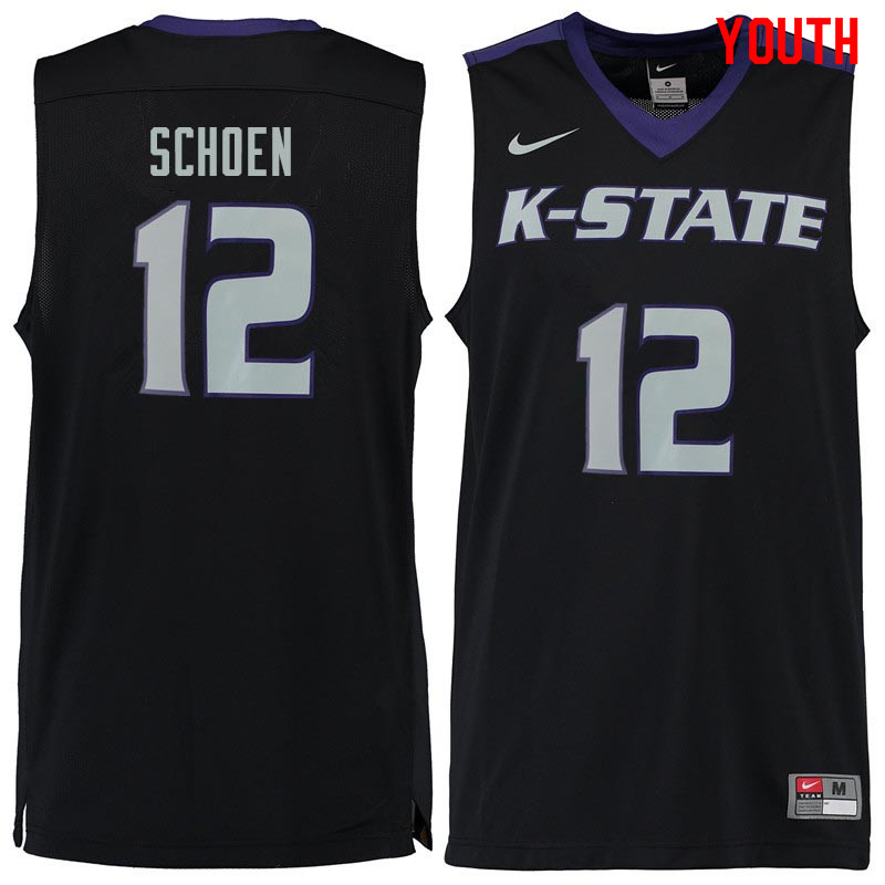Youth #12 Mason Schoen Kansas State Wildcats College Basketball Jerseys Sale-Black - Click Image to Close